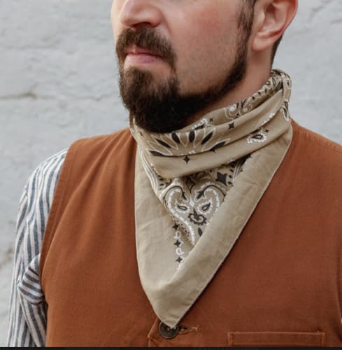 Gift Packaging Bandana for Men Women - 100% Cotton, Paisley, 22x22 In, 1 Pack - Large Bandanna Handkerchief Cowboy Hanky - color: Tan