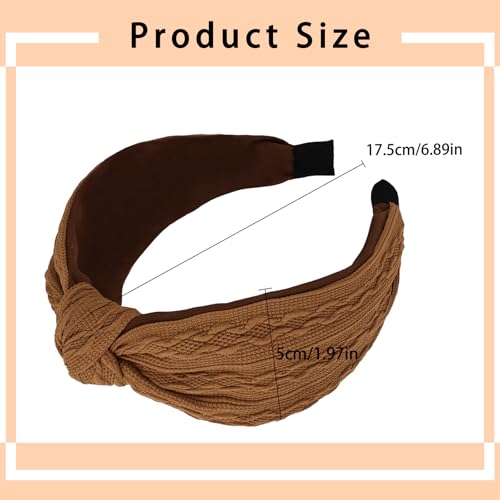 Ondder Top Knot Headband for Women Brown Fabric Non Slip Fashion Wide Knotted Headbands Hair Accessories for Women Girls - color: Brown