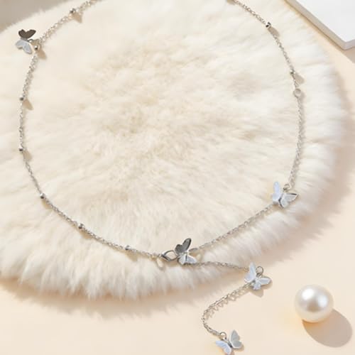 Rhinestone Back Chain Necklace for Women Bridal Wedding Sexy Rhinestone Backdrop Chain Waist Belly Chains Trendy Body Chains Jewelry - style: D-SilverC