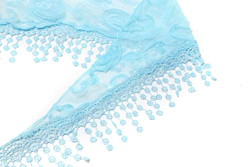 Cindy & Wendy Floral Embroidered Lace Triangle Scarf for Women - color: Light Blue