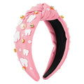 PANTIDE Dentist Jeweled Knotted Headband - Dental Hygienist Assistant Gift Teeth Rhinestone Embellished Headband Non Slip Wide Top Knot Hairband Hair Accessories Birthday Gift for Women Girls (Pink) - color: Pink Dentist