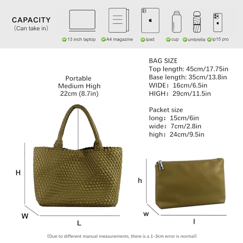 Woven Tote Bag Womens Purse Vegan Leather Shoulder Handbags Fashion Summer Beach Tote Bags Large Travel Totes - color: Olive Green