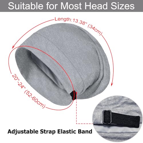 Sleep Cap Bonnet for Sleeping Black Women Men, Adjustable Cooling Lining Bonnets for Curly Hair Wrap Braids Beanie Night Hat - color: 2pcs (Black+light Gray)-large, style: Large