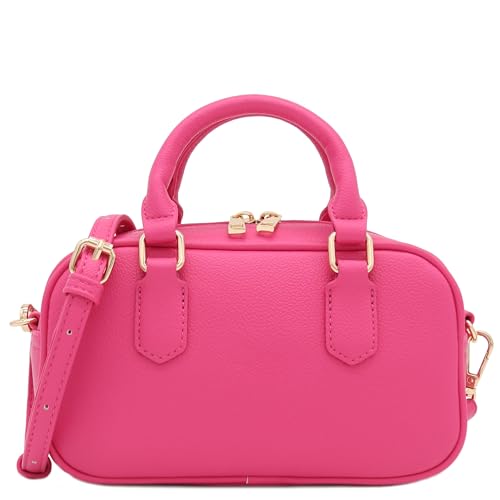 FashionPuzzle Mini PU Leather Satchel Purse Top Handle Crossbody Bag - color: Fuchsia