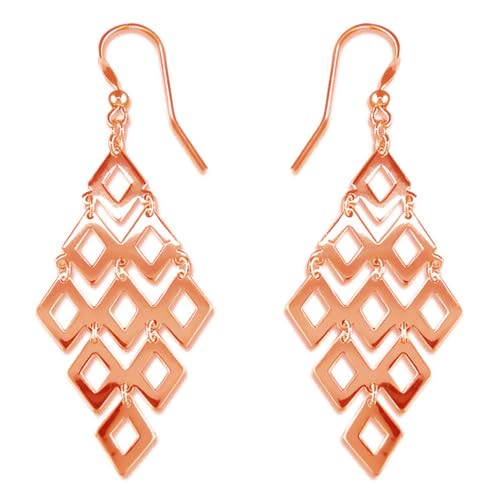 LeCalla Sterling Silver Dangle Earrings for Women | 925 Sterling Silver Long Interlocked Handmade Textured Drop Earring for Women - color: Rose Gold Chandelier