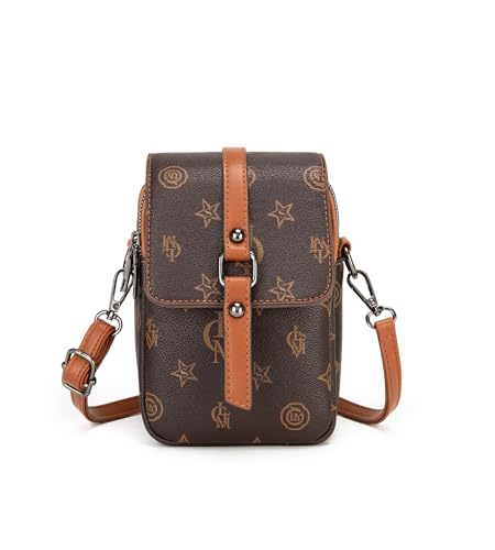 myfriday Vintage Crossbody Phone Bag for Women, Small PU Leather Shoulder Purse and Handbag - color: B-pattern Brown