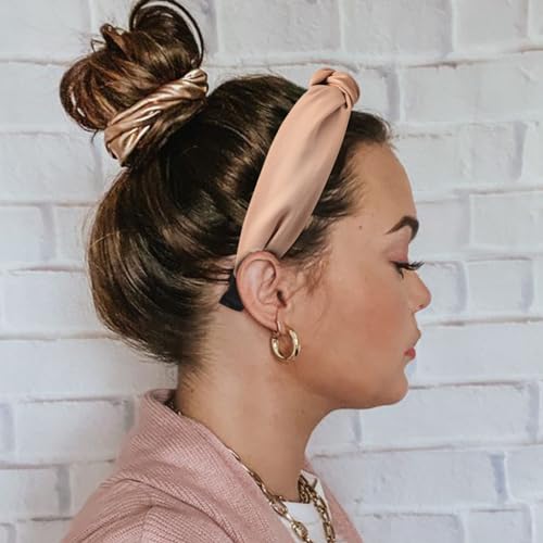 DRESHOW Knotted Headbands, Women Non Slip Fashion Headbands, Solid Boho Wide Top Knot Hair Hoops, 4 Pcs Set, for Women Girls Hairbands Hair Accessories - color: 4 Pcs: Black, Khaki, Coffee, White