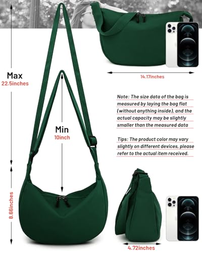 Crossbody Crescent Bag for Women Men Trendy, Crescent Sling Bag with Adjustable Strap, 2 Zippers Lightweight - color: Deep Green