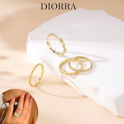 Sterling Silver Ring for Women, 4PCS Thin Stackable Rings Cubic Zirconia Thumb Ring Set Engagement Statement Wedding Bands for Women Size 5-10 - color: 14K Gold Plated, size: 9 (Circum 59.6mm)