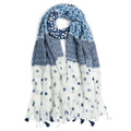 QIUTIMIY Scarf for Women Lightweight Soft Floral Leopard Printed Scarves Fall Winter Fashion Shawl Wrap with Fringe - color: White Blue