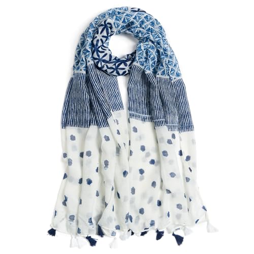 QIUTIMIY Scarf for Women Lightweight Soft Floral Leopard Printed Scarves Fall Winter Fashion Shawl Wrap with Fringe - color: White Blue