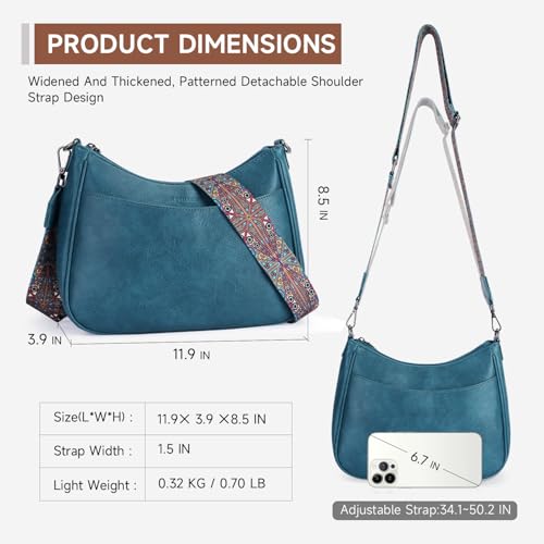 APHISON Trendy Leather Crossbody Purse with Adjustable Strap, Women's Shoulder Handbag - color: 05-peacock Bule