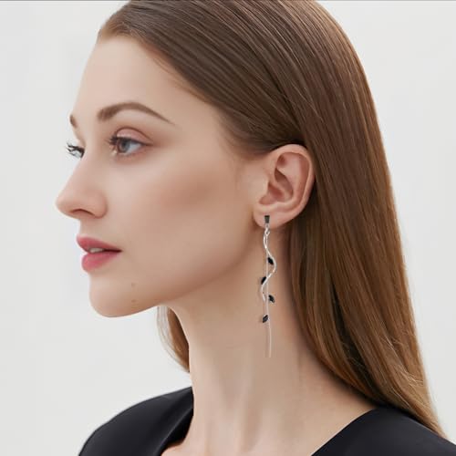 Crystal Drop Earrings,Zirconia Rhinestone Dangling Earrings for Women Prom Party Jewelry Gifts， Dangle Fashion Jewelry Crystal Earrings for Women - color: black silvery