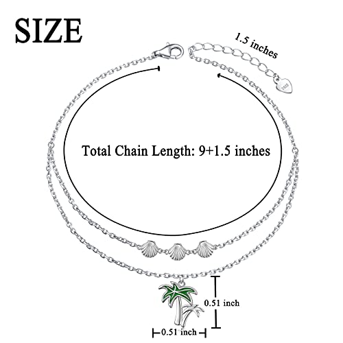 Anklets for Women S925 Sterling Silver Adjustable Beach Foot Ankle Bracelet Jewelry Gifts - style: Palm Tree 9+1.5
