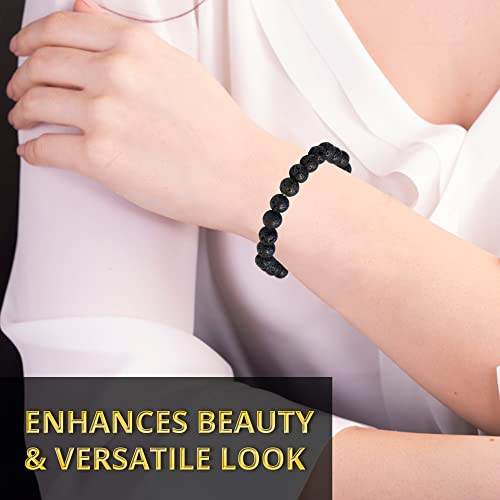 ANAYA AGATE Healing Crystal Bracelet for Women and Men – 8mm Round Beaded Bracelet for Men and Women – Unisex Stretchy Gemstone Bracelet for Healing and Protection - color: Lava Rock