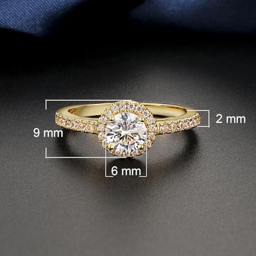 MDFUN Three in One Round/Oval/Eye/Teardrop Halo Wedding Bands Set Engagement Rings 18K Yellow Gold Plated Cubic Zirconia Promise Eternity Band for Women Size 5-10 - style: Round