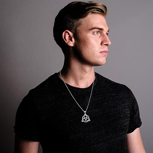 Celtic Necklace for men Sterling Silver Celtic Knot Triquetra Triangle Trinity Necklace Gift for Men - color: A-Silver