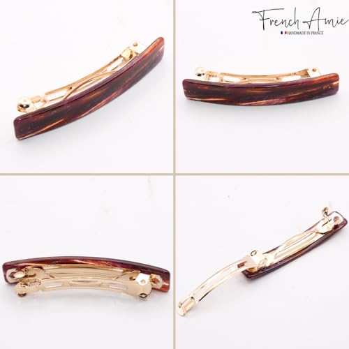 French Amie Small 2 1/4 inch Celluloid Handmade Hair Barrette No Slip Grip Durable Styling Women Hair Accessories Hair Clip for Girls, Made in France(Purple Touch) - color: Purple Touch