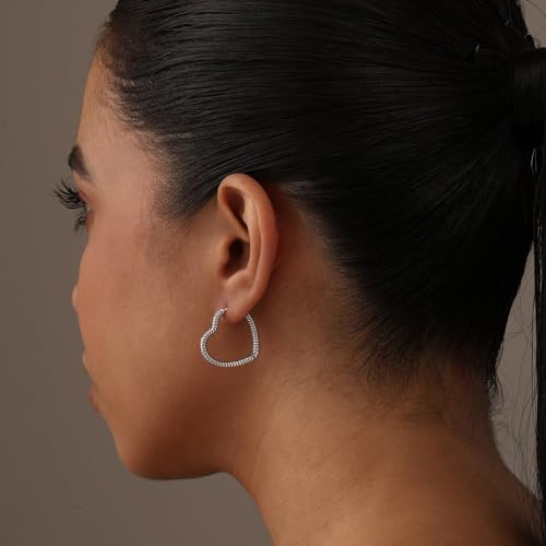 LeCalla 925 Sterling Silver Heart Hoop Earrings for Women | Love Theme Heart Shaped Hoop Earring | Womens Italian Love Heart Earrings Hoops - color: Antique Huggie Heart