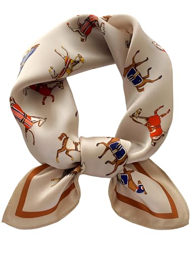 100% Mulberry Silk Scarf for Women Hair Lightweight Square Neckerchief Wrap For Head Scarves 21" - color: 19-horse (Cream Coloured) /21"*21"