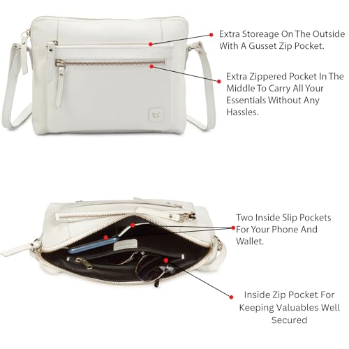 Leather Crossbody Bags for Women Small Soft Genuine Pebbled Sling Shoulder Handbag Crossover Purse with Full Adjustable Strap (White Nappa) - color: White Nappa