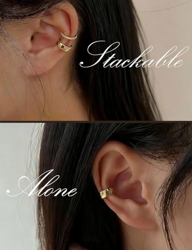 Tornito 16Pcs Ear Cuff Earrings for Women Non Piercing Ear Cuffs Cubic Zirconia Ears Clip on Earring Cartilage Helix Wrap Fake Earrings Jewelry Adjustable Gold Silver Plated - color: Gold
