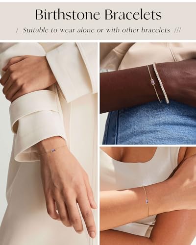 FUNEIA Birthstone Gold Bracelets for Women Non Tarnish Trendy Dainty 14K Gold Plated Bracelet Stack Stackable Blue Green May Emerald Friendship Bracelets Jewelry Gifts for Mom Best Friend - color: 06. June(Alexandrite)