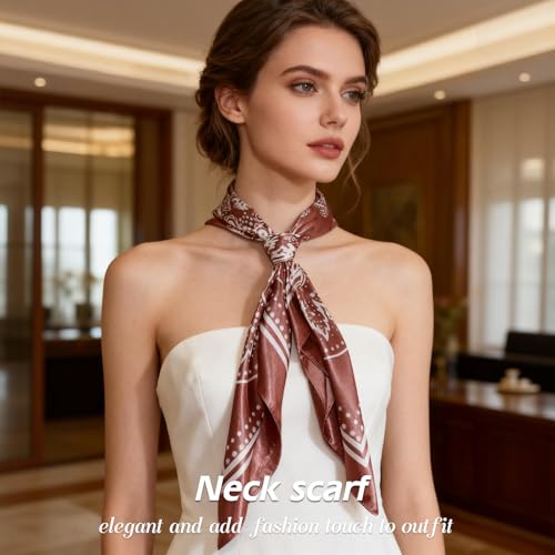 Ciormis 35" Silk Head Scarf for Women, 4 Pcs Satin Hair Scarf Square Silk Bandana Top Neck Scarves Hair Wraps for Sleeping - color: D1-cashew-set16