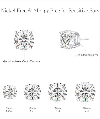 925 Sterling Silver Stud Earrings Simulated Diamond Round Cubic Zirconia Earring Set for Women Men 7-10MM - size: 7mm
