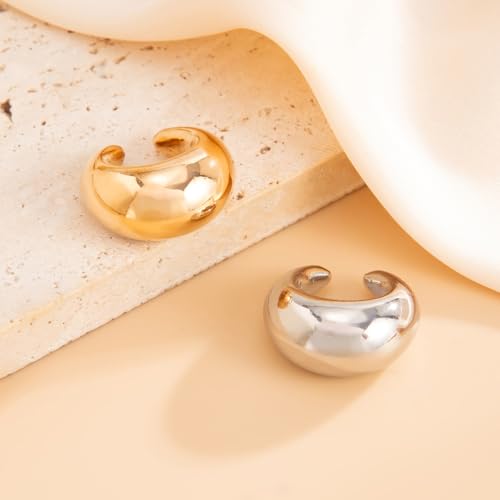Ear Cuffs Non Piercing Chunky Water Droplet Ear Cuff Earrings for Women Trendy Clip on Cartilage Simple C-Shaped Diamond Studded Ear Clip Jewelry Best Gifts 2026 - color: C-Gold&Silver