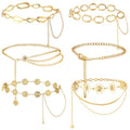 Liliaafar 6 Pcs Gold Silver Waist Chain Belt for Women Multi Layer Sun Metal Adjustable Body Belly Chain for Jean Dress - color: Gold