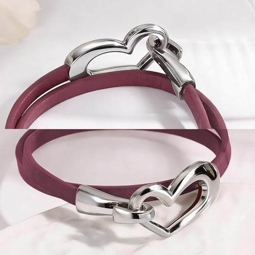 Long tiantian Leather Bracelets for Women Men Heart Wrap Bracelets Western Jewelry Cowgirl Outfits Birthday Gifts for Her - color: A4：red leather bracelet