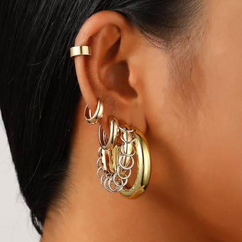 Ear Cuff Earrings for Women Chunky Ear Cuff Colourful Non Pierced Ear Cuff Non Piercing Clip On Cartilage Wrap Cuff Earrings Jewelry Gifts - color: 246Gold Large