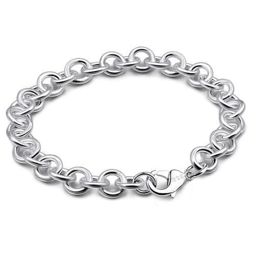 Dankadi 925 Sterling Silver Classic Round Cable Wire Link Bracelet Women Cuban Curb Oval Belcher Link Chain 5.9 to 9 in For Men 24k Gold Plated Cuff Jewelry Gift - color: 8.5MM Silver, size: 7 inch