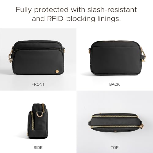 Joryin Anti Theft Crossbody Bag for Women, Slash-resistant RFID Blocking Travel Purses, Small Shoulder Bag Handbag, Nylon - color: Black