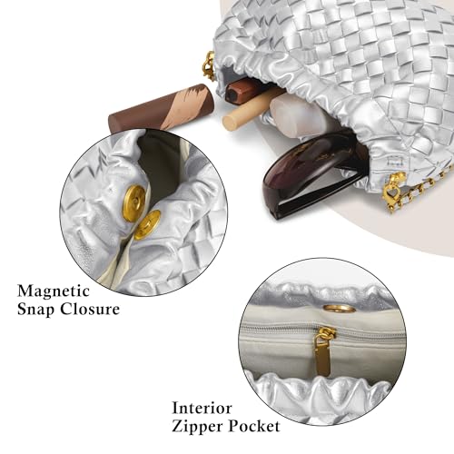 Joryin Woven Women's Crossbody Bag & Evening Purse, Trendy Dumpling Clutch & Hobo Cloud Shoulder Bag Trendy Dumpling Clutch - color: Woven Leather-silver