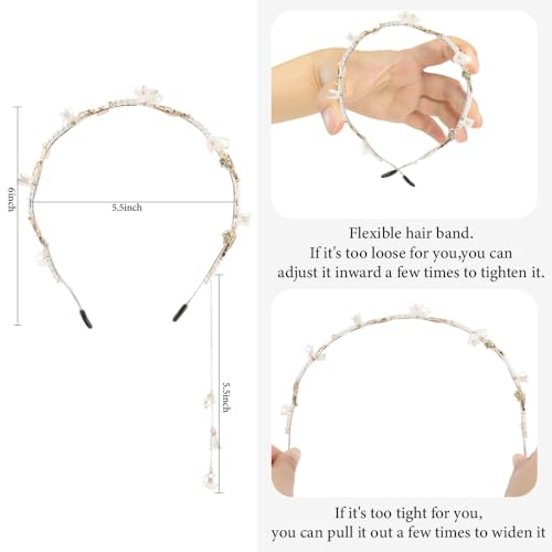 AHONEY White Flower Headband for Women Girls Hair Vine Leaf Boho Headband Wedding Fairy Accessories Headpiece Bridal Crown - color: White