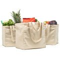 VeraMia Canvas Grocery Bag 3pc XL Set with Real Pockets, Long Shoulder Strap and Short Handle. Heavy Duty, Foldable, Washable - color: Beige