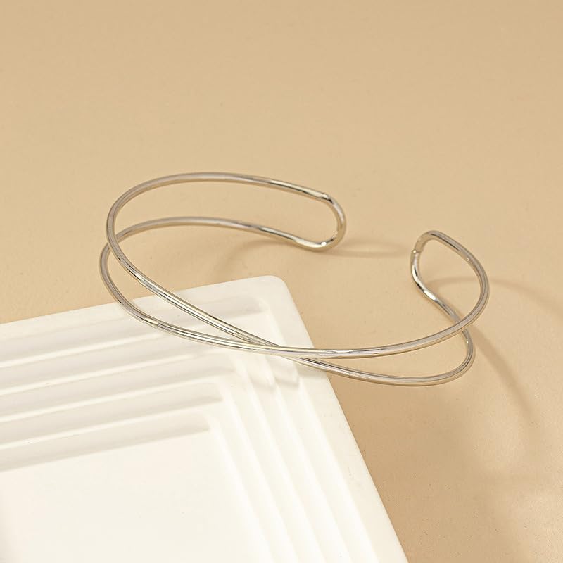 Dainty Arm Cuff Bracelet for Women Gold/Silver Adjustable Upper Arm Cuff Layered Bangle Bracelet Open Knot Bracelet Summer Beach Charm Fashion Jewelry - color: Silver Circle