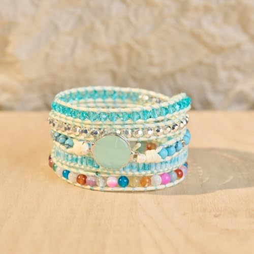 YGLINE Natural Stone Bracelet 5 Wraps Bracelet Handmade Blue Color Boho Bracelet for Women Bracelet - color: amazonite