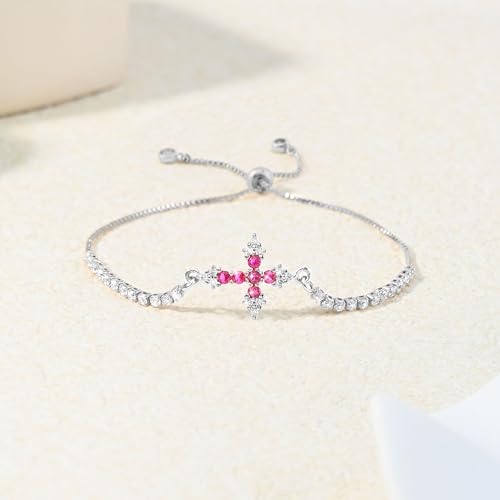 VIBILIA Bracelets for Women, Cross Bracelets for Women Trendy, Dainty Tennis Bracelet, Catholic Gift for Mom Daughter Wife Sister Friend, Communion Gift on Birthday Valentine's Day Easter Mother's Day - color: H. Silver-Rose