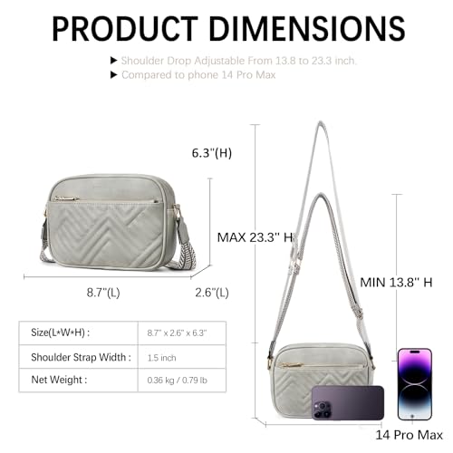 BOSTANTEN Quilted Crossbody Bags for Women Vegan Leather Purses Shoulder Handbags with Wide Strap - color: G02-grey