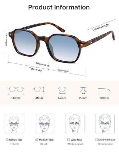 SOJOS Retro Square Polarized Sunglasses Womens Men Trendy 70s Thin Slim Shades Sunnies SJ2674 - color: Tortoise Frame Blue Grading Lens