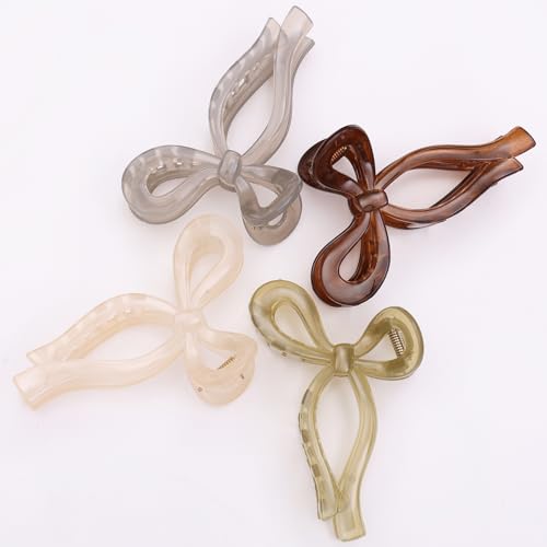 4 Pcs Bow Hair Clips Elegant Hair Claw Butterfly Hair Accessories for Girls Nonslip Butterfly Clips Hair Styling Accessories for Women - color: 4 Pcs-Transparent Style(Coffee,Olive Green,Gray,White)