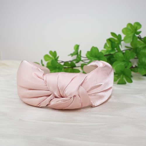 Pink Knotted Headbands for Women Satin Shine Non Slip Fashion Hair Bands for Sisters Girls Gifts - color: Silk Shine-Pink