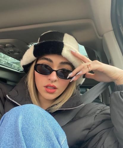 90s Sunglasses for Women Men Retro Small Oval Sunglasses - color: Black/Gray