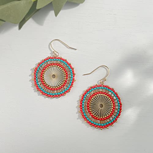 Colorful Bead Earrings For Women Summer Beach Handmade Bead Earrings Bohemia Hoop Dangle Earring For women - color: Orange