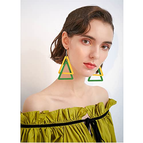 ANXIN Boho Personality Retro Tassel Rectangular Wooden Contrasting colors Earrings Chic Green Temperament Geometric Earrings Jewelry Gifts For Women - color: YELLOW GREEN Wooden colors Earrings