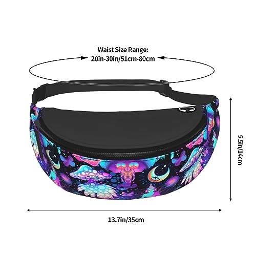 Magic Mushrooms Psychedelic Colorful Hippie Boho Fashion Casual Fanny Pack Waist Bag Men Women Adjustable Belt Waist Bag For Travel Hiking Cycling Running Festival Carnival - color: Black16