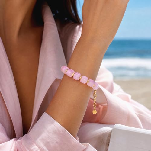 Chunky Beaded Bracelets for Women Boho Multicolor Acrylic Resin Beads Bracelet Adjustable Statement Bracelet Summer Beaded Jewelry - color: Beads bracelet-pink